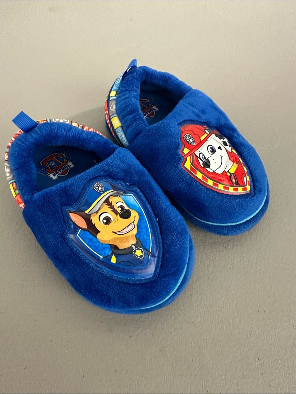 Paw Patrol Royal Blue Plush Slip- toddler Footies with Character Badges size 7/8